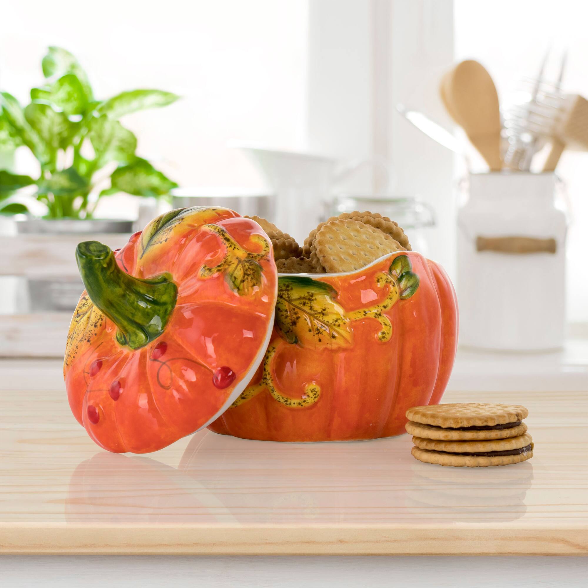 Gibson Home® Orange Stoneware Pumpkin Cookie Jar with Lid